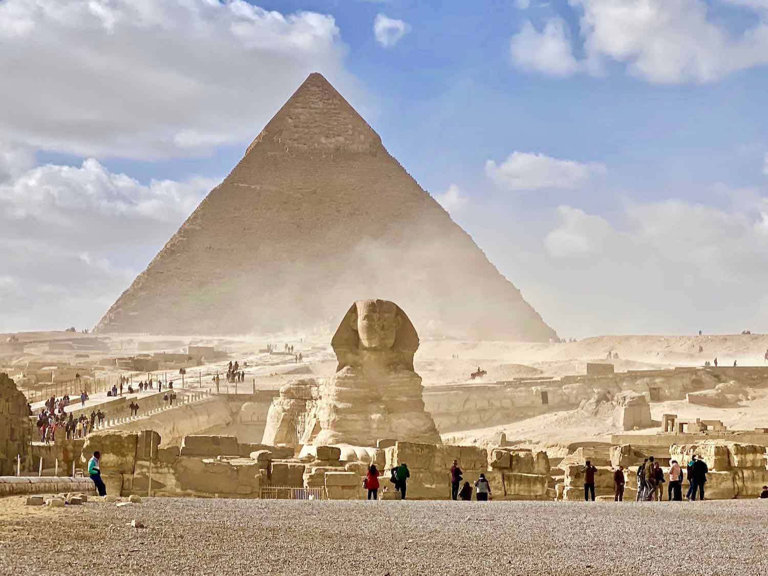 Great Sphinx and pyramid on the Giza plateau in Egypt
